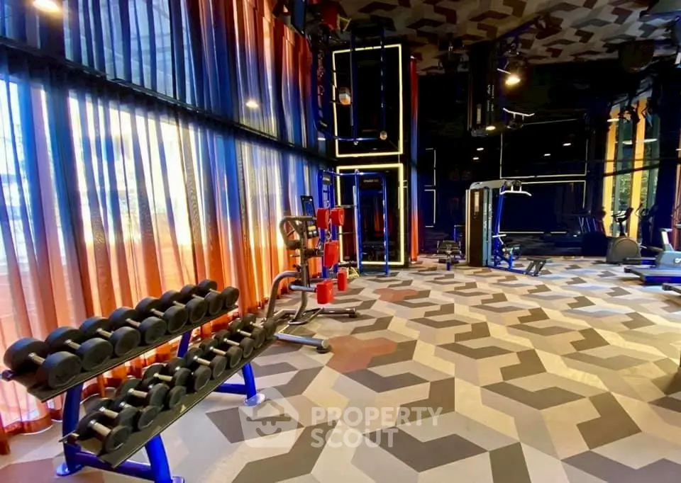 Modern gym with vibrant decor and state-of-the-art equipment