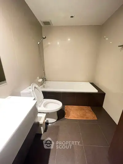 Modern bathroom with bathtub and sleek design