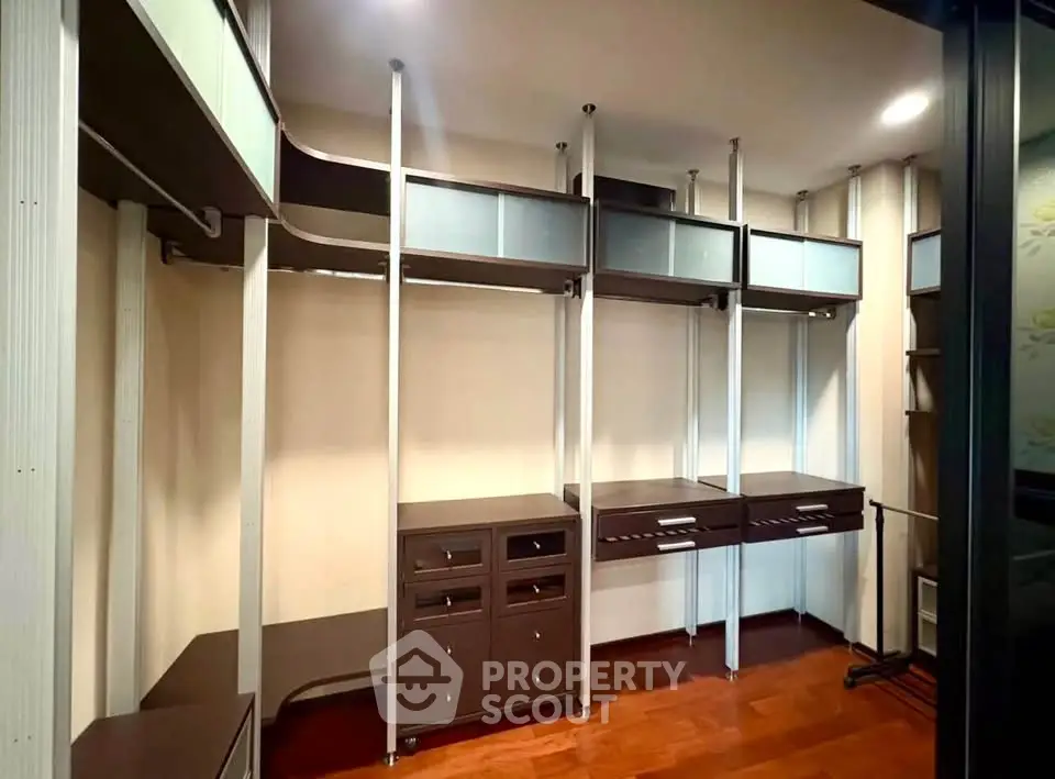 Spacious walk-in closet with modern shelving and storage solutions.