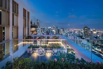 Stunning rooftop view of city skyline with modern terrace seating