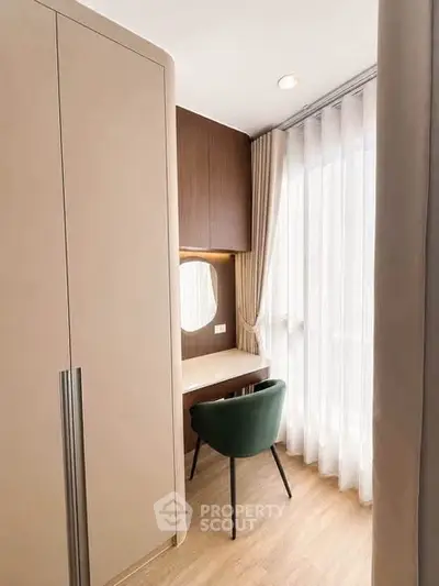 Elegant study nook with natural light and modern furnishings