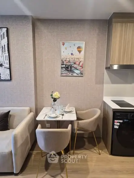 Modern apartment interior with cozy dining area and stylish decor