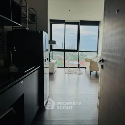 Modern apartment with stunning city view and sleek interior design