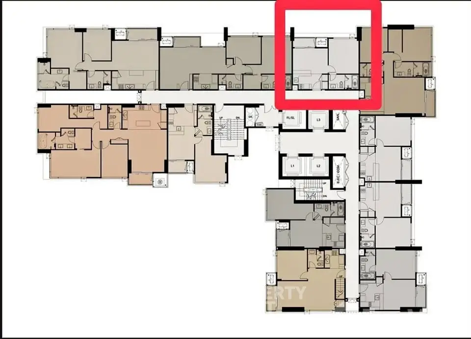 Detailed floor plan layout showcasing multiple apartment units with highlighted section.