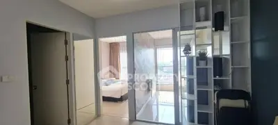 Modern apartment interior with open layout and city view