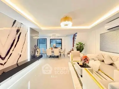 Luxurious modern living room with elegant dining area and stylish decor