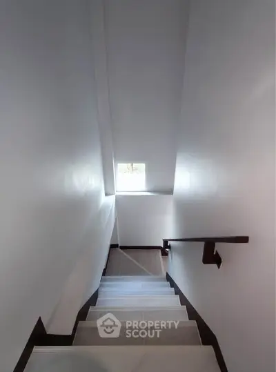 Modern staircase with sleek design and natural light from window