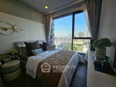 Luxurious bedroom with stunning city view and elegant decor