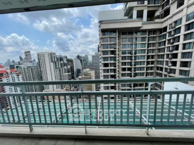 Stunning cityscape view from high-rise balcony in urban setting