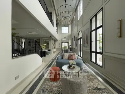 Luxurious modern living room with high ceilings and elegant decor