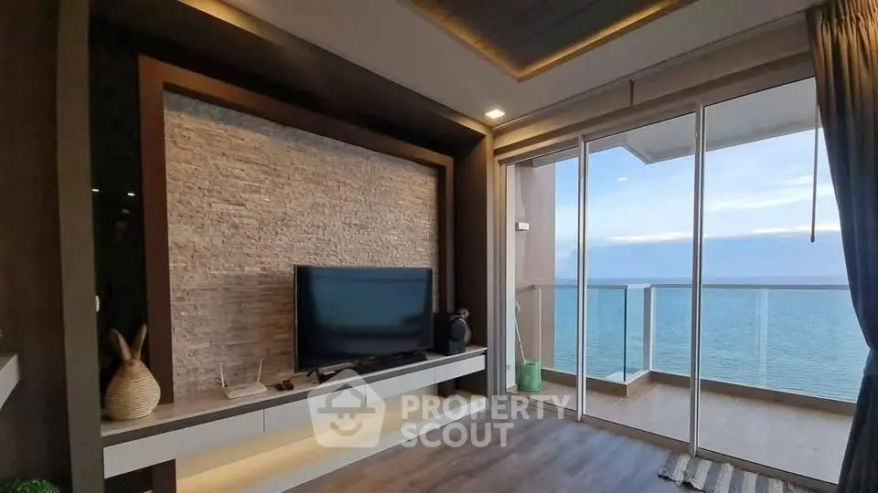 Luxurious living room with stunning ocean view and modern decor