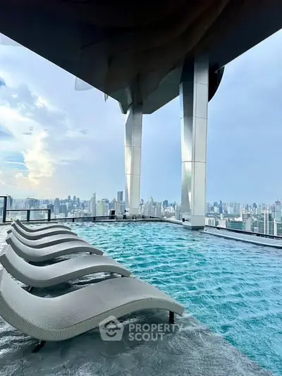 Luxurious rooftop pool with stunning city skyline view, perfect for relaxation and leisure.
