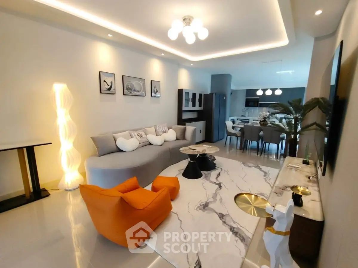 Luxurious modern living room with elegant decor and open layout