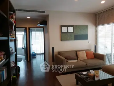 Modern living room with cozy sofa and stylish decor