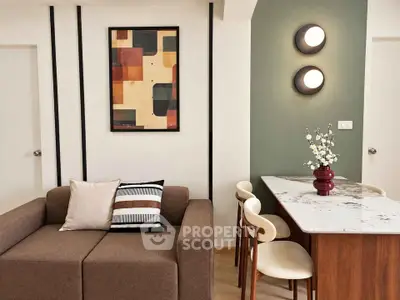 Modern living room with stylish decor and cozy seating area