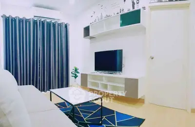 Modern living room with sleek TV unit and stylish decor