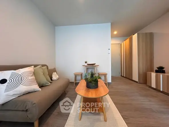 Modern living room with stylish decor and cozy seating area