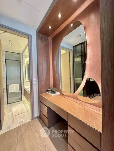 Luxurious bathroom with elegant wooden vanity and modern design