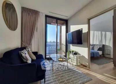 Modern living room with balcony view in stylish apartment