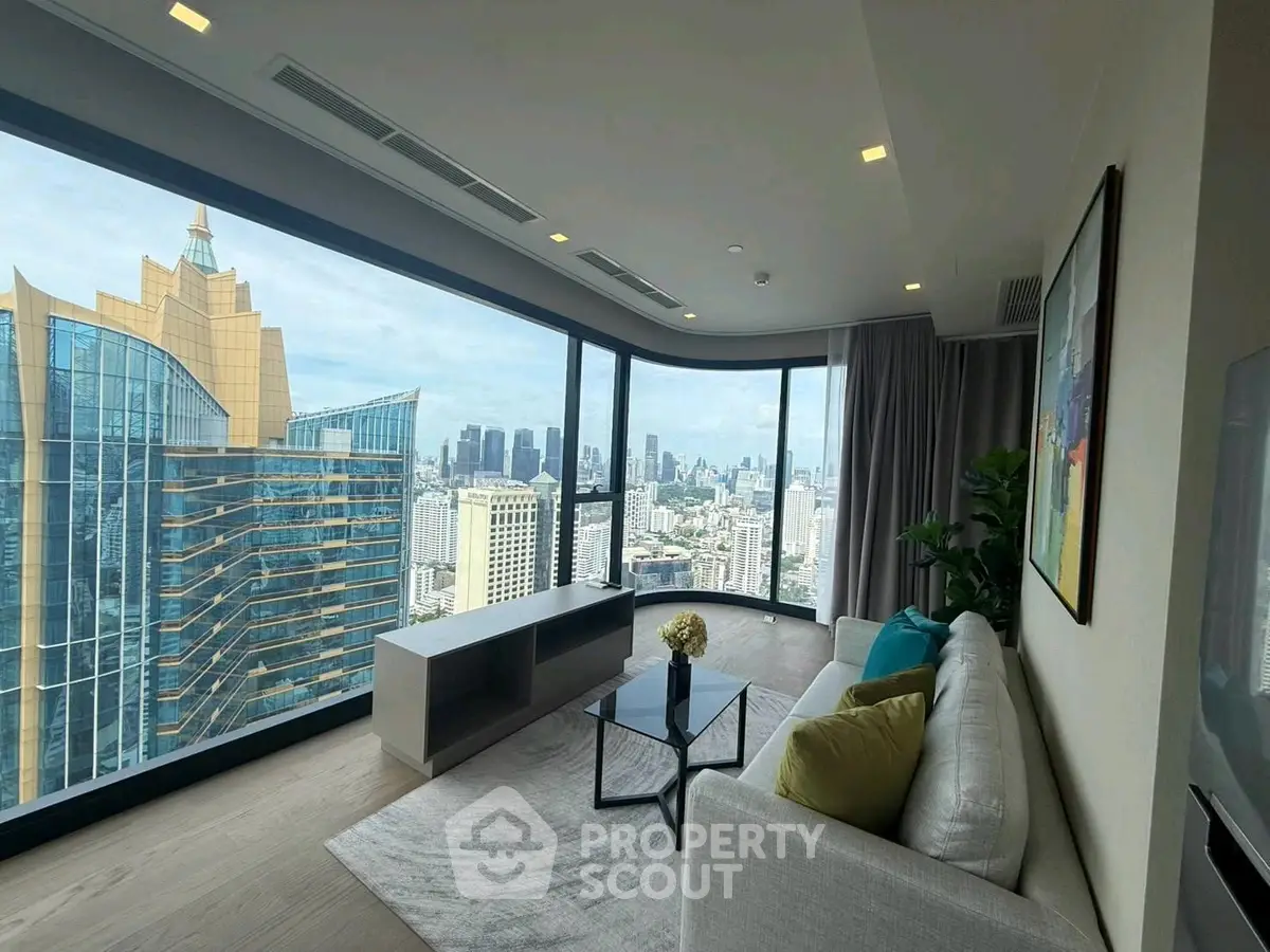 Luxurious living room with panoramic city view in modern high-rise apartment