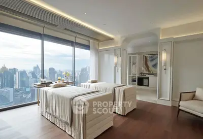 Luxurious spa room with stunning city view and elegant decor