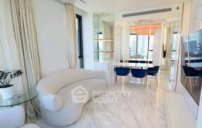 Luxurious modern living room with elegant furniture and stunning city views