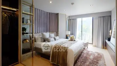 Luxurious bedroom with modern decor and large window offering natural light.