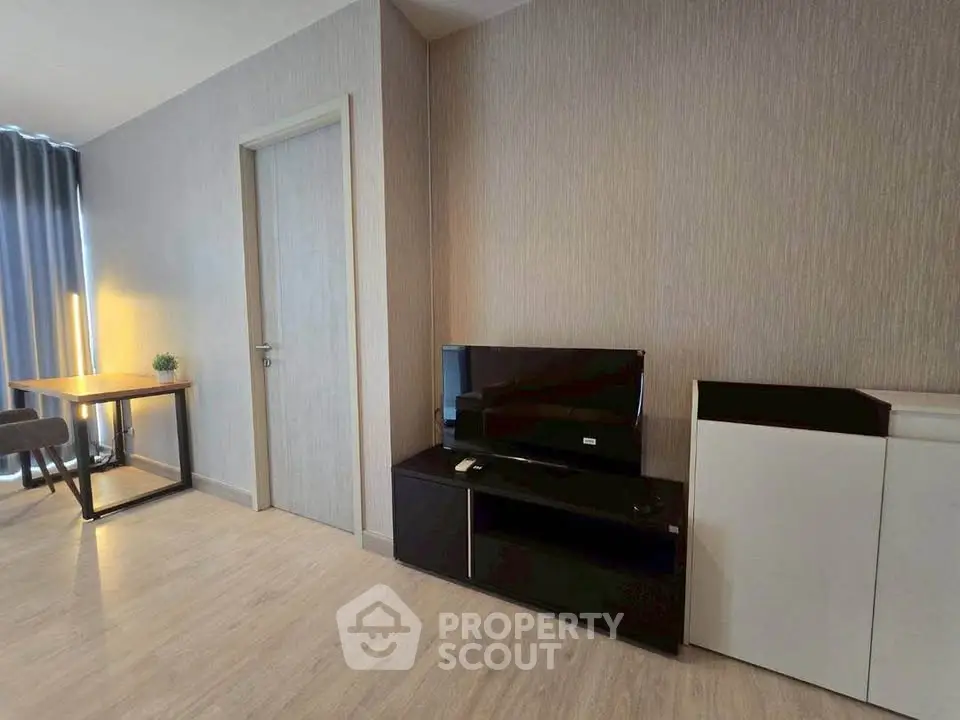 Modern living room with sleek TV stand and stylish decor
