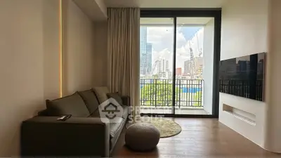 Modern living room with balcony view in urban apartment
