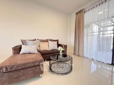 Modern living room with stylish brown sofa and elegant decor