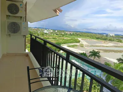 Spacious balcony with stunning panoramic view and outdoor seating