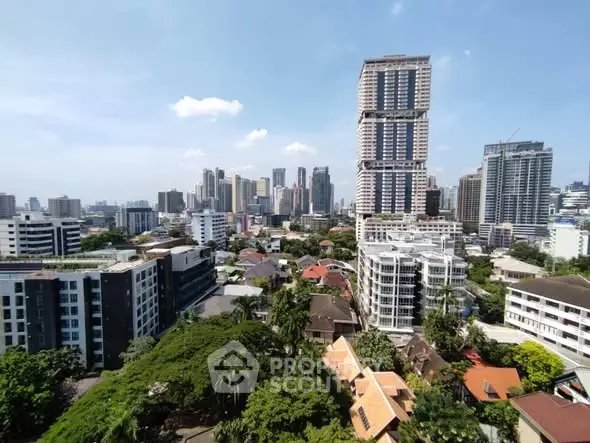 Stunning cityscape view showcasing modern high-rise buildings and lush greenery, perfect for urban living.