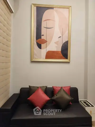 Stylish living room with modern art and cozy seating area