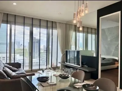 Luxurious modern living room with city view and elegant decor