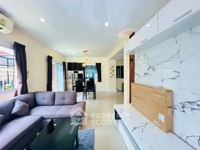 Spacious modern living room with elegant dining area and stylish decor