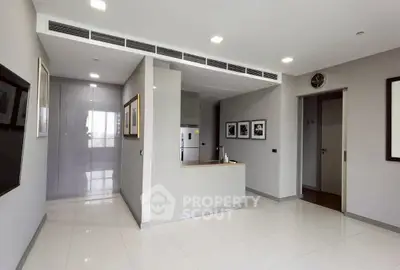 Modern apartment interior with sleek kitchen and minimalist design