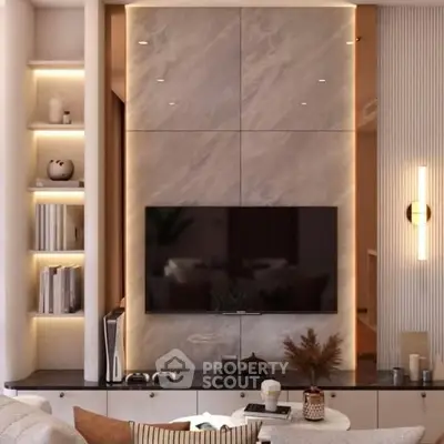 Luxurious modern living room with elegant lighting and stylish decor
