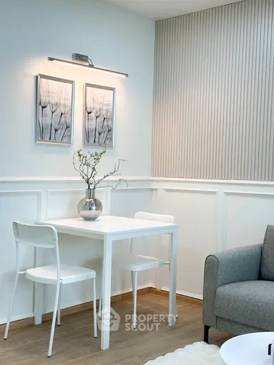 Chic modern living room with elegant dining area and stylish decor