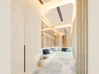 Luxurious modern living room with elegant decor and plush seating