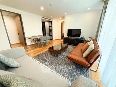 Spacious modern living room with stylish furniture and natural light