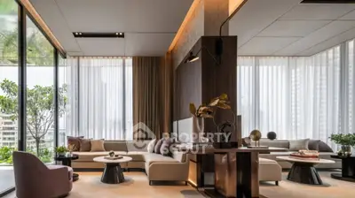 Luxurious modern living room with floor-to-ceiling windows and elegant decor