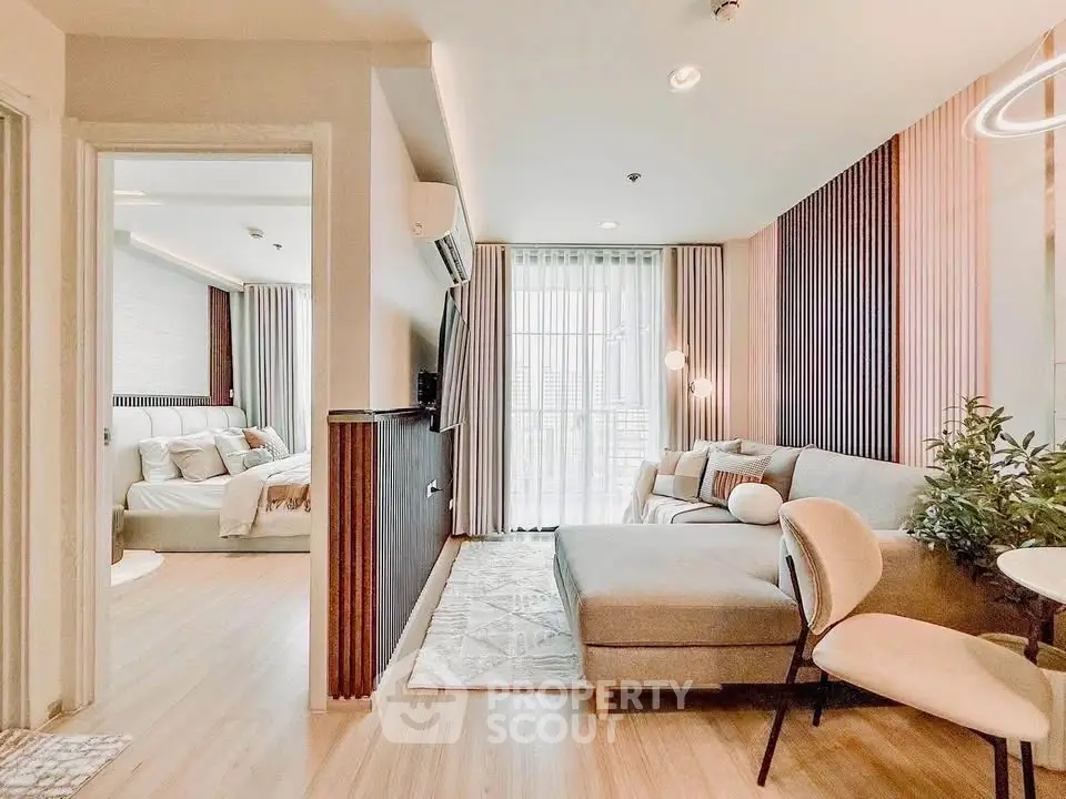 Modern living room with stylish decor and cozy seating area