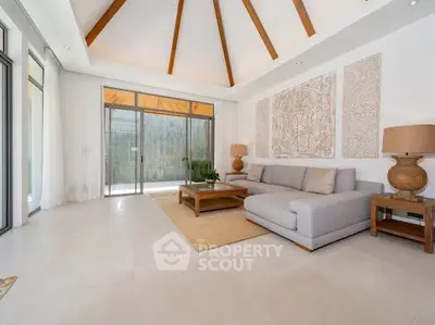 Spacious modern living room with high ceiling and elegant decor