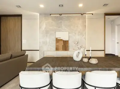 Elegant modern living room with stylish decor and neutral tones