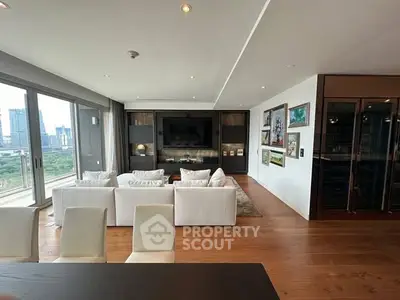 Luxurious living room with panoramic city view and elegant decor