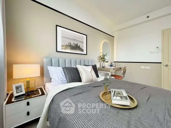 Modern bedroom with stylish decor and cozy ambiance