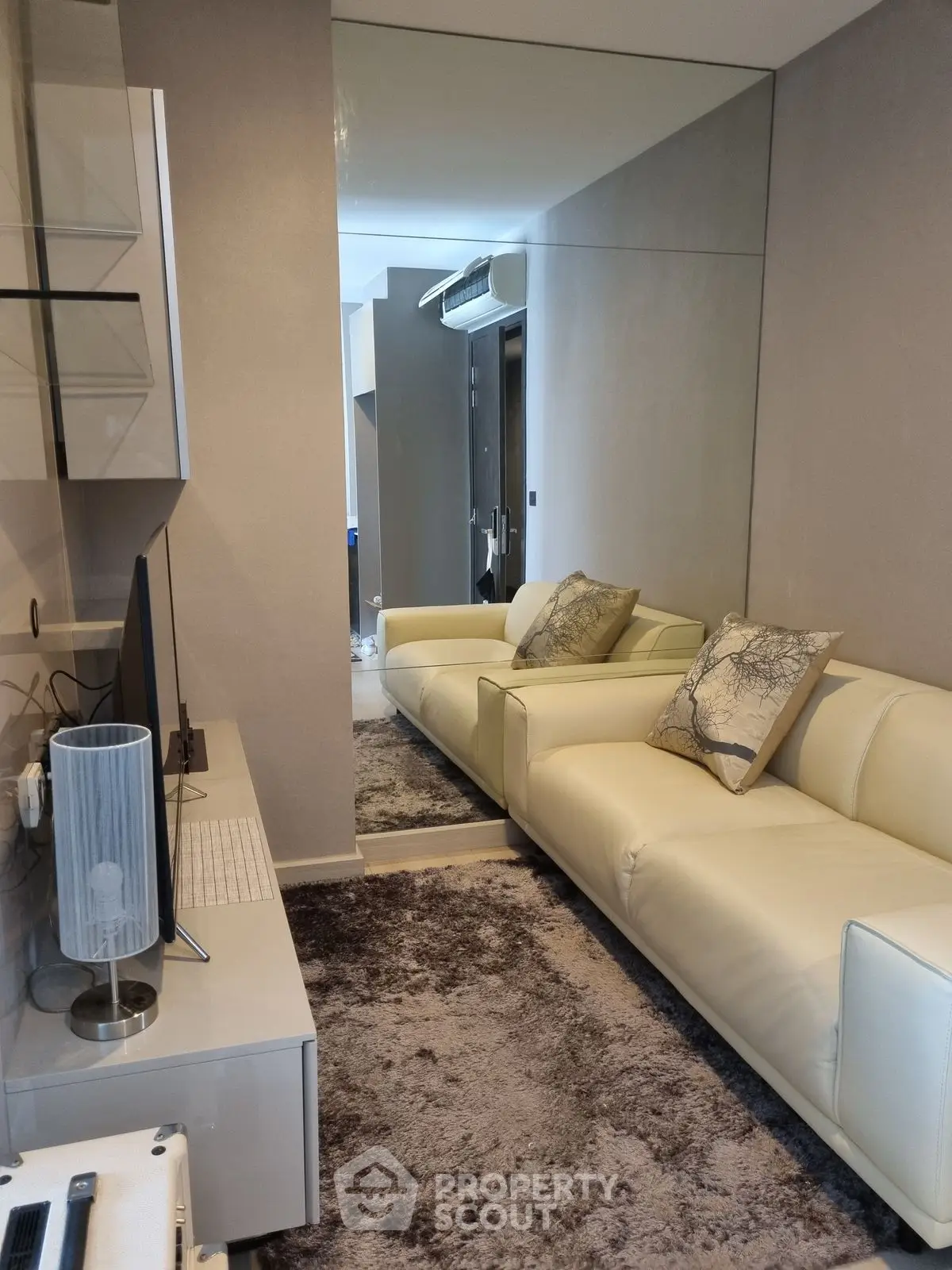 Modern living room with sleek design and comfortable seating