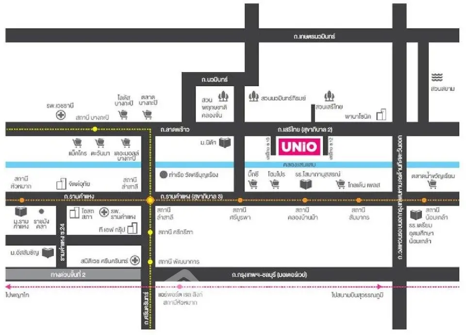 Detailed map showcasing prime real estate locations and amenities in a bustling urban area.