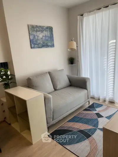 Cozy living room with modern sofa and stylish decor