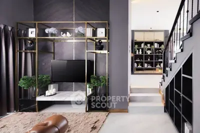 Luxurious modern living room with elegant shelving and stylish decor